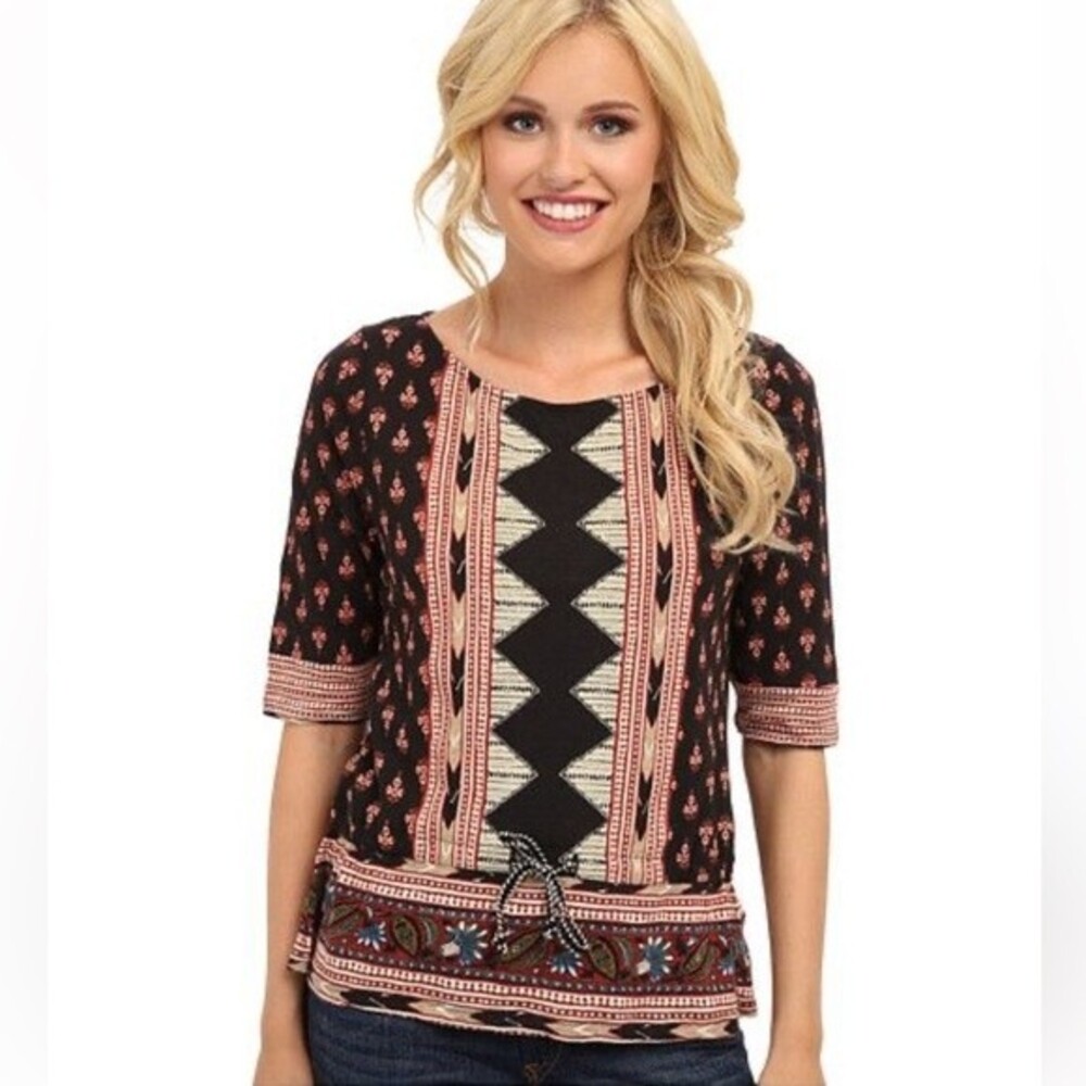 Lucky Brand Women's Nyla Cinched Top Multi Color Tribal Print Size Small